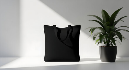 Blank black tote bag mockup minimalist design perfect for branding and advertising your logo sustainable eco friendly reusable shopping bag product presentation