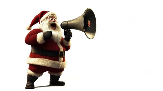 Santa Claus speaking into a megaphone