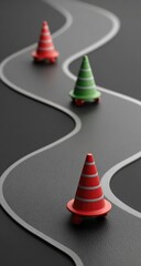 Traffic cones guide a winding path