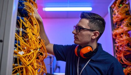 IT professional optimizing server room performance with meticulous cable management for data solutions