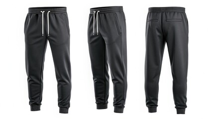 Men's Dark Gray Joggers: Three-Quarter View, Casual Style, Modern Fit, Elastic Cuffs, Drawstring Waist.