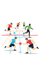 Coaches illustrate a simple game strategy on the court for athletes practicing a sport together