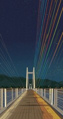 Fototapeta premium Night bridge with vibrant colorful streaks