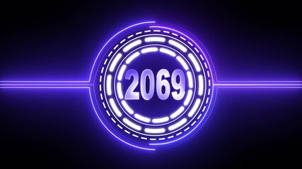 2069 text with screen effects of technological failures. Concept of counting years. Past year technology concept