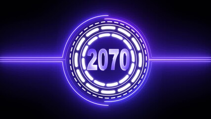 2070 text with screen effects of technological failures. Concept of counting years. Past year technology concept