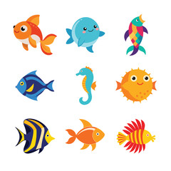 Fototapeta premium set of funny cartoon fishes