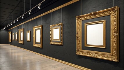 Elegant Gold Ornate Frames in Modern Art Gallery Interior: Mockup