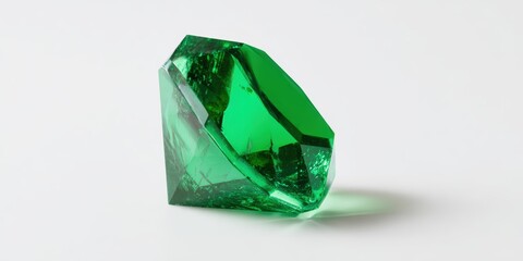 Fototapeta premium Polished Emerald Gemstone Standing on White Background