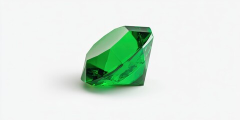 Fototapeta premium Faceted Emerald Gemstone on White Background