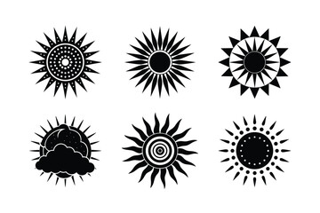 Abstract Sun Icon Set – Decorative Sunburst and Solar Symbol Vector Collection