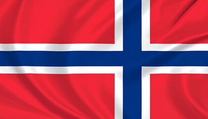 Obraz premium Norwegian flag with red field, white-outlined blue Nordic cross—symbol of freedom, heritage, and unity.