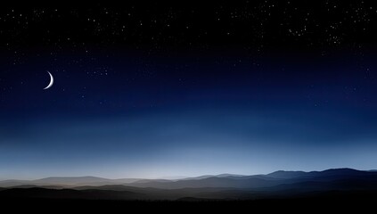 Fototapeta premium Night sky, crescent moon, hazy mountains
