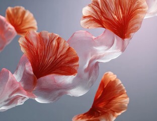 Delicate, flowing petals in soft peach and blush tones