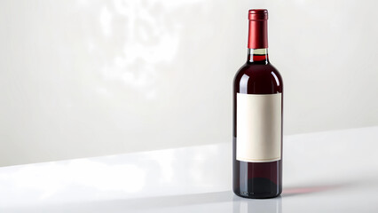 Red wine bottle mockup with blank label for branding and design presentation on white background