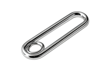 Shiny, oblong metal link with a centered loop