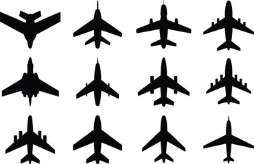 Fototapeta premium airplane vector, plane icon, flying airplane, aircraft symbol, airplane illustration, aviation icon, airplane silhouette, flying symbol, 