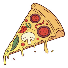 Vector Flat Color, Pizza Slice, Isolated on White Background