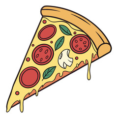Vector Flat Color, Pizza Slice, Isolated on White Background