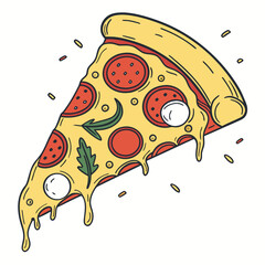Vector Flat Color, Pizza Slice, Isolated on White Background