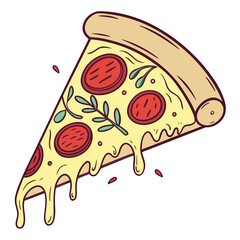 Vector Flat Color, Pizza Slice, Isolated on White Background