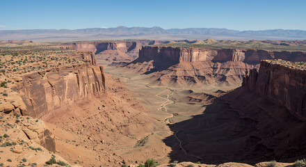 Canyonlands National Parks dramatic red rock formations and vast canyon landscape.