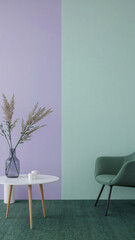 Modern Minimalist Interior with Pastel Colors Chair and Coffee Table Setting a Calm and Serene Aesthetic Mood
