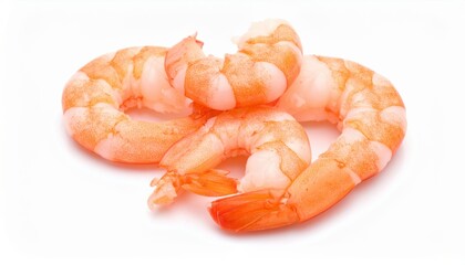 Fresh Juicy Shrimp on Bright White Background Showcasing Natural Texture and Culinary Appeal for Dishes