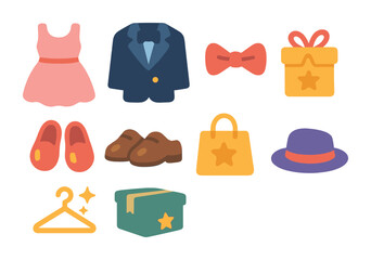 Children's Special Closet. Flat vector mini-illustrations Closet for special occasions in colors children's