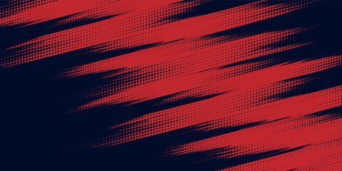 Fototapeta premium Red halftone dots blue color pattern gradient grunge texture background. Dot pop art comic sport style vector illustration