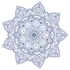 Intricate Hand-Drawn Blue Floral Mandala Vector Illustration for Yoga, Meditation, Luxury Invitation, Henna Tattoo Art, and Spiritual Design.