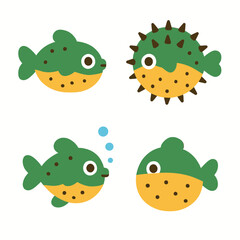 Obraz premium Cute Cartoon Pufferfish Character Set
