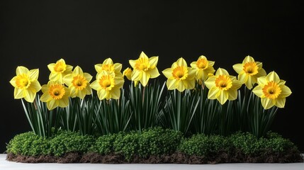 Fototapeta premium Bright yellow daffodils fill the display, showcasing their spring charm