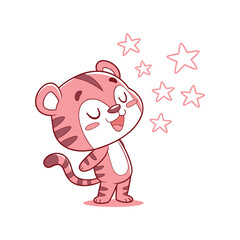 Cute Cartoon Tiger in Love – Adorable Valentine’s Day Animal Illustration with Hearts