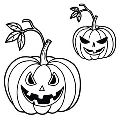 Obraz premium Two Spooky Jack-o' Lantern Pumpkins for Halloween Coloring.