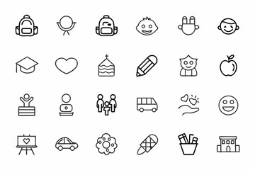 Fototapeta premium Children and Education Charity Icons – Simple Line Vector Bundle for Nonprofits Supporting Kids’ Learning and Health