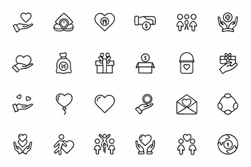 Fototapeta premium Community Charity and Donation Icon Pack – Clean Line Vectors for Non-Profit Organizations and Fundraising 