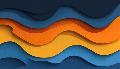 Obraz premium Abstract layered wavy shapes in shades of blue and orange