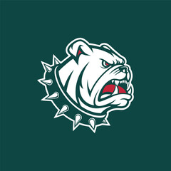 Aggressive Bulldog Mascot Head with Spiked Collar Vector Illustration

