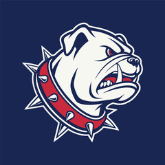 Aggressive Bulldog Mascot Head with Spiked Collar Vector Illustration

