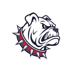 Aggressive Bulldog Mascot Head with Spiked Collar Vector Illustration

