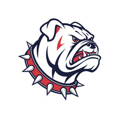 Aggressive Bulldog Mascot Head with Spiked Collar Vector Illustration


