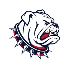 Aggressive Bulldog Mascot Head with Spiked Collar Vector Illustration

