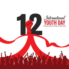 Crowd silhouetted beneath the number 12 and a raised fist for international youth day