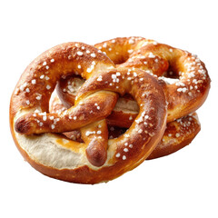 Soft pretzel with salt crystals and warm doughy texture on transparent background