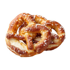 Soft pretzel with salt crystals and warm doughy texture on transparent background