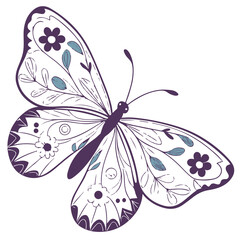Cute Cartoon Butterfly with Floral Elements – Playful Vector Illustration for KidsElegant Floral Butterfly Illustration – Pastel Vintage Style Vector for Decorative Design