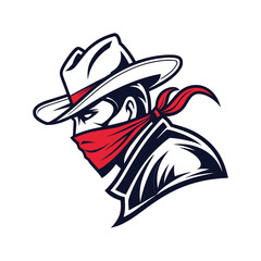 Vintage Western Outlaw Mascot Illustration with Hat and Bandana

