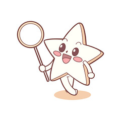 Cute Cartoon Star Character with Net – Kawaii Astronomical Illustration for Kids and Stickers