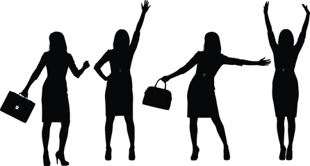 Obraz premium Professional Businesswomen Silhouettes in Dynamic Poses, Symbolizing Success, Empowerment, and Confidence in Corporate and Financial Themes