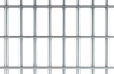 Metal prison bars, metal jail bars with vertical rods and horizontal supports, 3D rendering